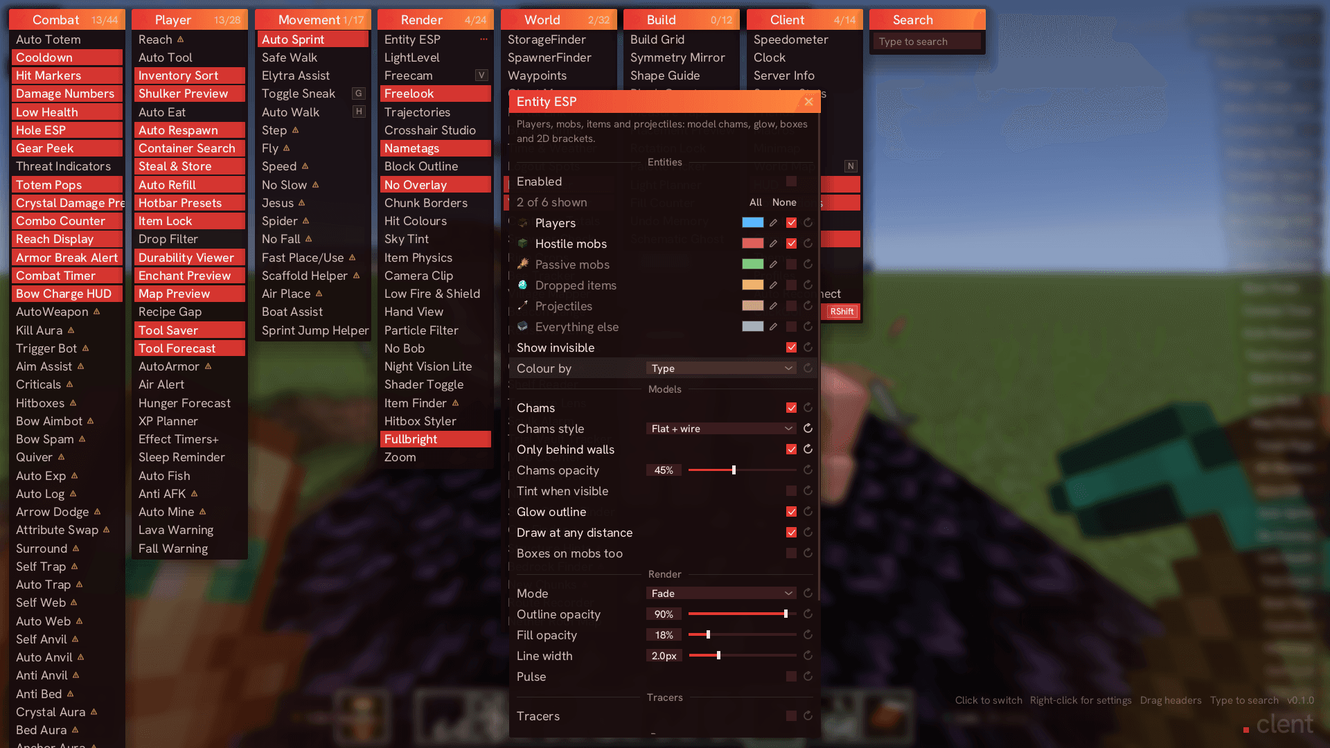The menu in the Nether theme preset: red accents on dark panels.